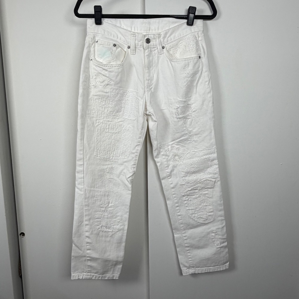 Lauren Ralph Lauren White Patchwork Embroidered Lace Straight Leg Jeans 28